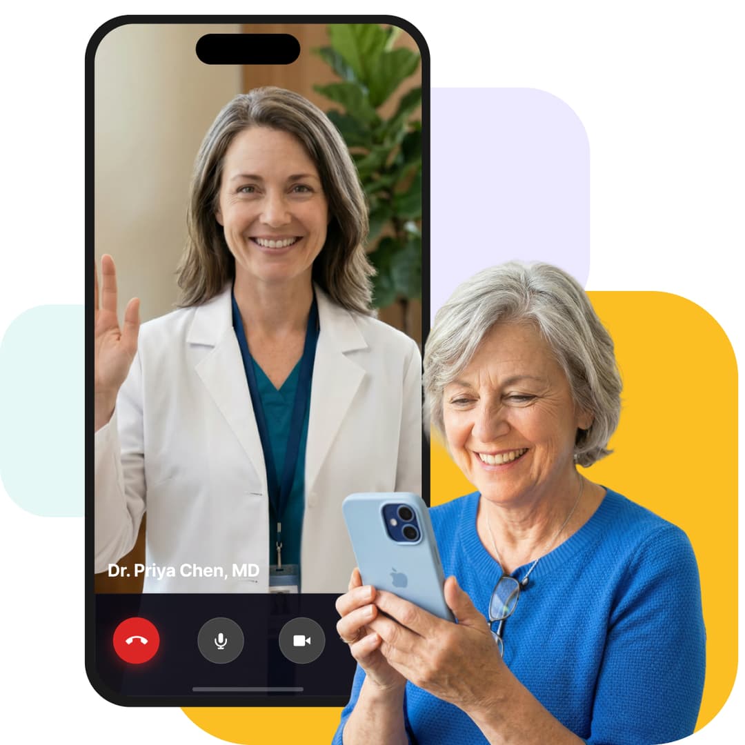 Senior on a video call with physician