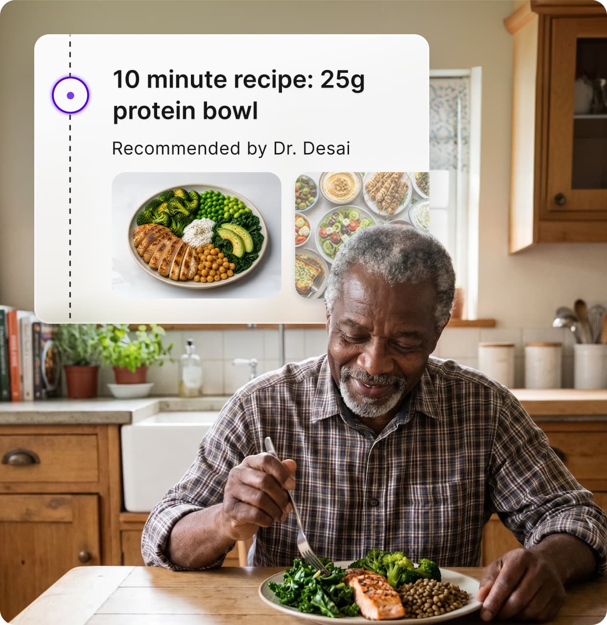 Older adult enjoying a healthy home-cooked meal