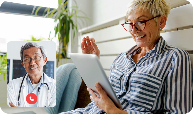 Senior woman with a Bold care provider during a virtual telehealth session