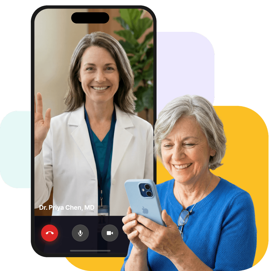 Senior on a video call with physician